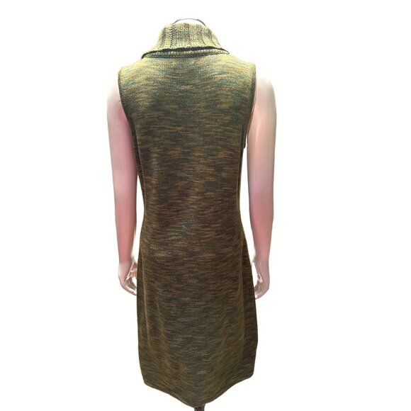Calvin Klein Sleeveless Knit Dress With Pockets Olive Green Acrylic Turtleneck M - Picture 3 of 9
